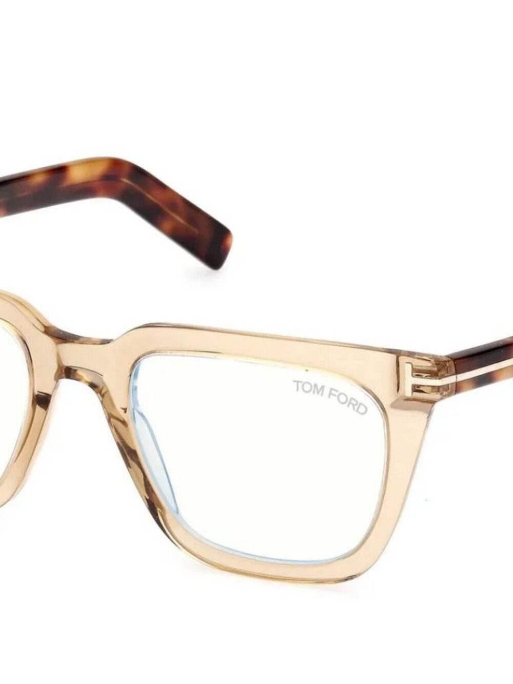NEW Tom Ford TF5963-B 045 Shiny Light Brown Blue Block Eyeglasses 50-20-145